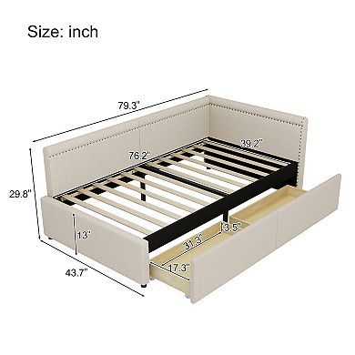Merax Modern Style Twin Size L Shape Corner Bed, Linen Upholstered Daybed