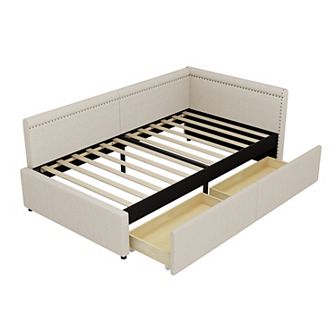 Merax Modern Style Twin Size L Shape Corner Bed, Linen Upholstered Daybed