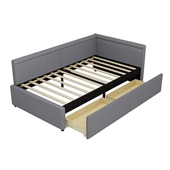 Merax Modern Style Twin Size L Shape Corner Bed, Linen Upholstered Daybed