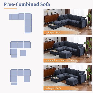 Merax 90" U-shaped Sectional Sofa Modular Sofa Couch with a Movable Ottoman