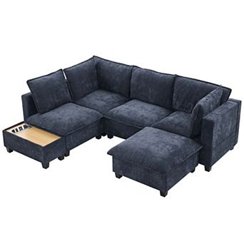 Merax 90" U-shaped Sectional Sofa Modular Sofa Couch with a Movable Ottoman