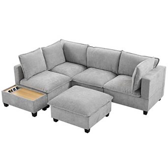 Merax 90" U-shaped Sectional Sofa Modular Sofa Couch with a Movable Ottoman