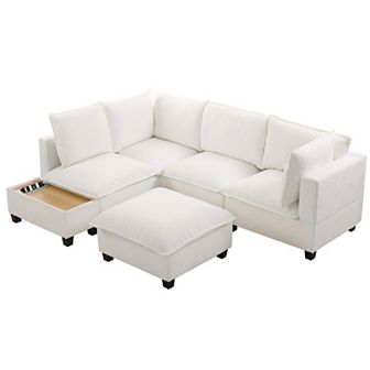 Merax 90" U-shaped Sectional Sofa Modular Sofa Couch with a Movable Ottoman