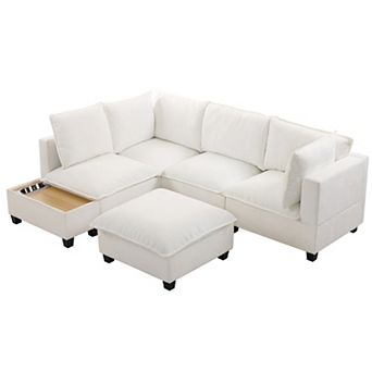 Merax 90" U-shaped Sectional Sofa Modular Sofa Couch with a Movable Ottoman