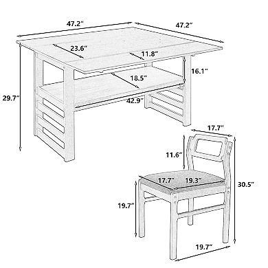 Merax Modern 5-Piece 47.2'' Extendable Wood Square Dining Table Set