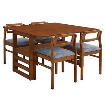 Merax Modern 5 pc 47.2'' Extendable Wood Square Dining Table Set