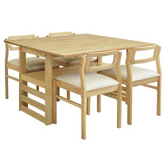 Merax Modern 5 pc 47.2'' Extendable Wood Square Dining Table Set