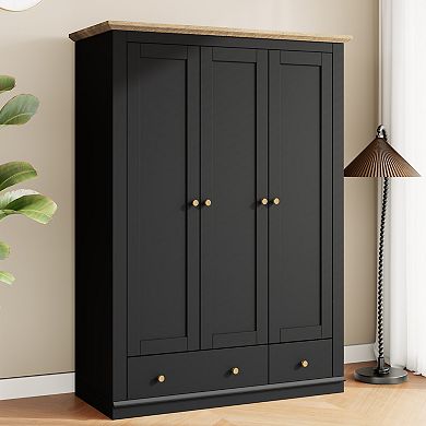 Merax Modern Wood 3 Doors Armoire Wardrobe Closet with 2 Drawers,70.1" Tall Wooden Wardrobe Cabinet