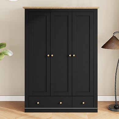 Merax Modern Wood 3 Doors Armoire Wardrobe Closet with 2 Drawers,70.1" Tall Wooden Wardrobe Cabinet