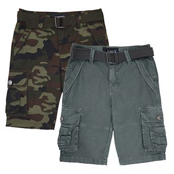 Boy's 2 pc Combo Belted Twill Cargo Shorts, Size 8 - 18