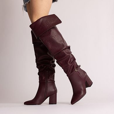 Journee Floretta Women's Almond Toe Stacked Heel Over-the-Knee Boots