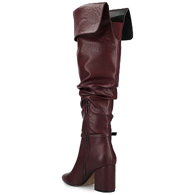 Journee Floretta Women's Almond Toe Stacked Heel Over-the-Knee Boots