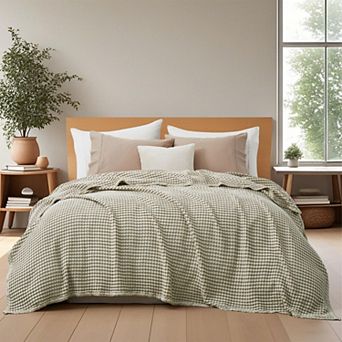 Unikome 100% Organic Cotton Waffle Blanket Lightweight, Soft Throw for All Seasons