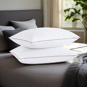 Unikome Twin Pack Luxury High Loft Goose Pillow Soft Cotton Shell, Feather & Down Fill