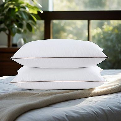 Unikome Twin Pack Luxury High Loft Goose Pillow Soft Cotton Shell, Feather & Down Fill