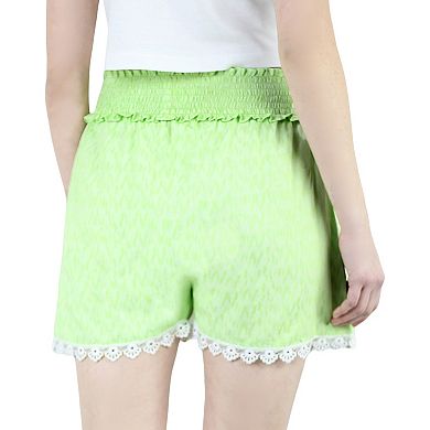 Women's Elastic Waist Pockets Lace & Tassel Summer Beach Short Pants