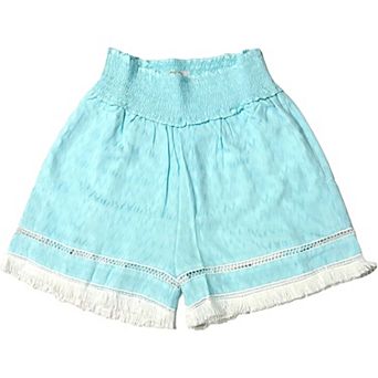 Women's Elastic Waist Pockets Lace & Tassel Summer Beach Short Pants
