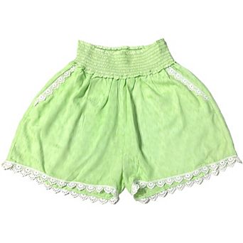 Women's Elastic Waist Pockets Lace & Tassel Summer Beach Short Pants