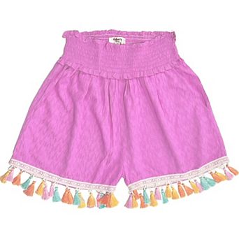 Women's Elastic Waist Pockets Lace & Tassel Summer Beach Short Pants