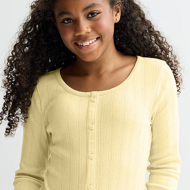 Girls 6-20 SO® Long Sleeve Button Front Top in Regular & Plus Size