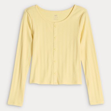 Girls 6-20 SO® Long Sleeve Button Front Top in Regular & Plus Size