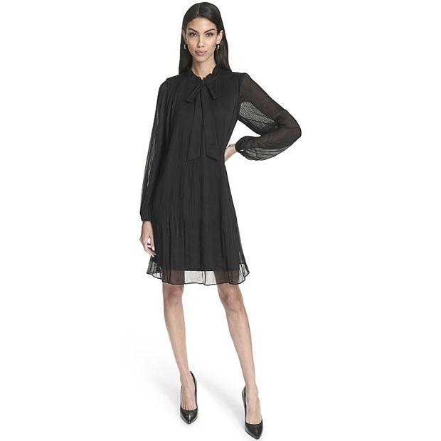 Women's Harper Rose Tie Neck Pleated Shift Dress, Size: 10, Black