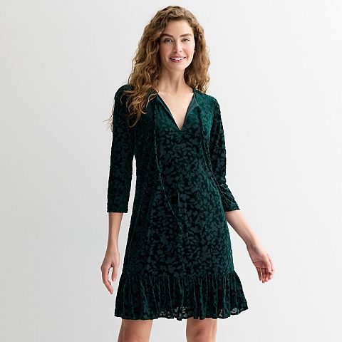 Женские платья Harper Rose Velvet Burnout Straight Dress with Ruffle Hem