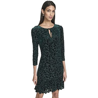 Harper Rose Velvet Burnout Straight Dress with Ruffle Hem