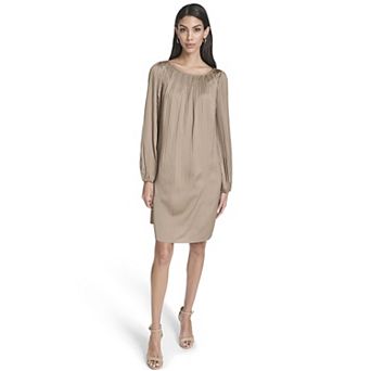 Women's Andrew Marc Long Sleeve Pleated Shift Dress