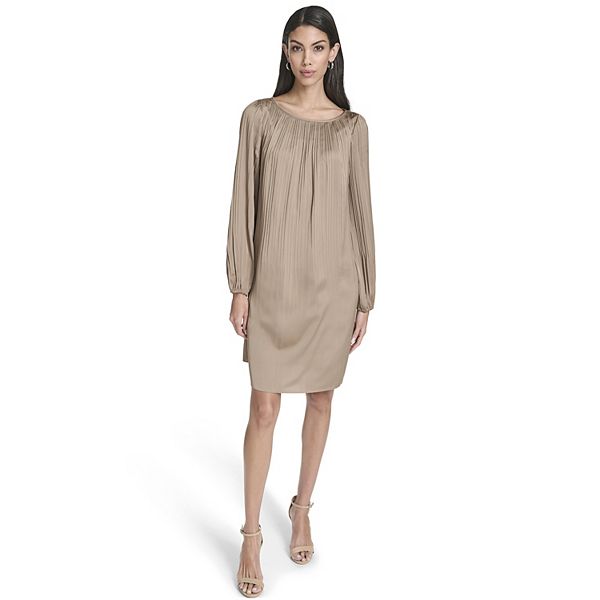 Women's Andrew Marc Long Sleeve Pleated Shift Dress
