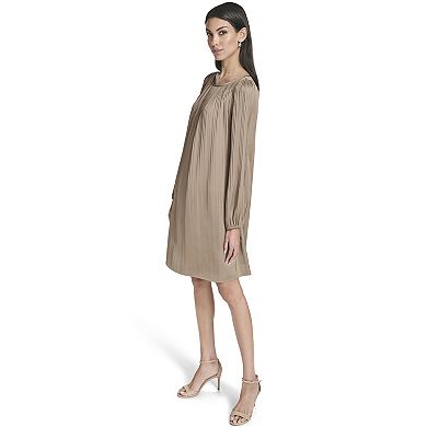 Women's Andrew Marc Long Sleeve Pleated Shift Dress