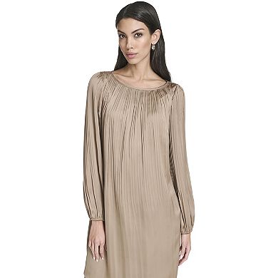 Women's Andrew Marc Long Sleeve Pleated Shift Dress