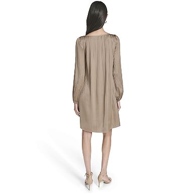 Women's Andrew Marc Long Sleeve Pleated Shift Dress