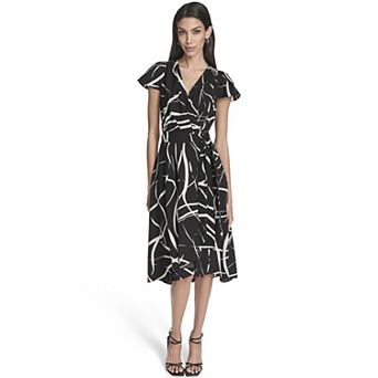 Women's Andrew Marc Flutter Abstract Sleeve Wrap Midi Dress