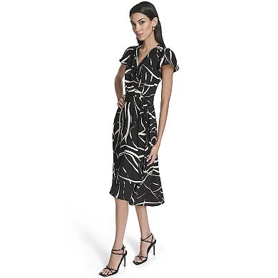 Women's Andrew Marc Flutter Abstract Sleeve Wrap Midi Dress
