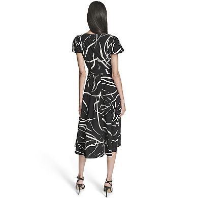 Women's Andrew Marc Flutter Abstract Sleeve Wrap Midi Dress