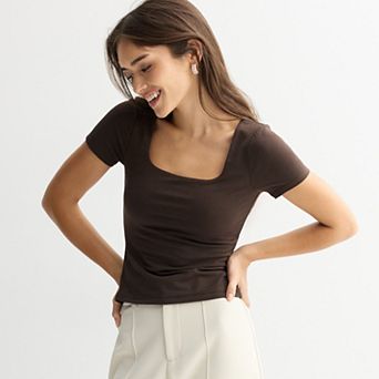 Juniors' SO® Short Sleeve Square Neck T-Shirt