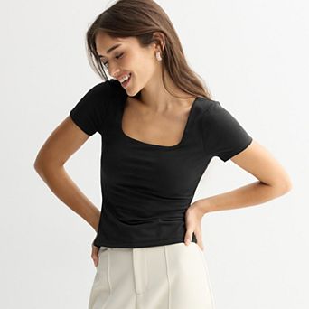 Juniors' SO® Short Sleeve Square Neck T-Shirt