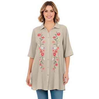 Woman Within Plus Size Embroidered Gauze Shirt
