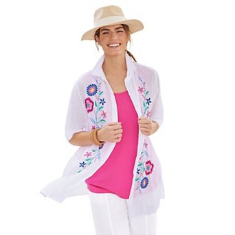 Woman Within Plus Size Embroidered Gauze Shirt