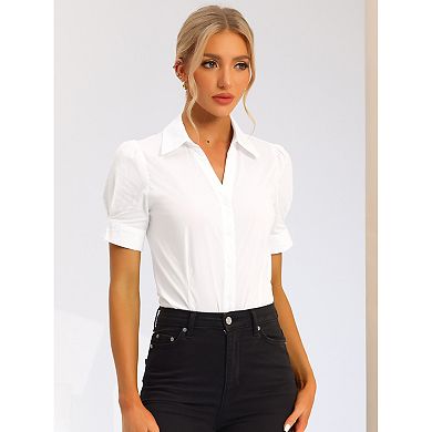 2 Packs Women's Office Blouse Button Down One-Piece Short Sleeve Bodysuit Work Shirt