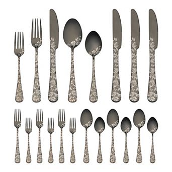 20 pc Floral Silverware Set, Stainless Steel Flatware Set, Mirror Polished Cutlery Set