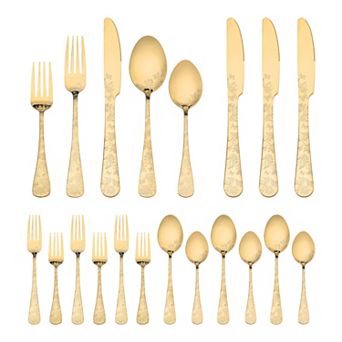 20 pc Floral Silverware Set, Stainless Steel Flatware Set, Mirror Polished Cutlery Set