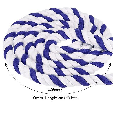 1 Inch x 10 Feet Natural Twisted Cotton Rope, 3 Strand Tug of War Rope with Sealing Tape