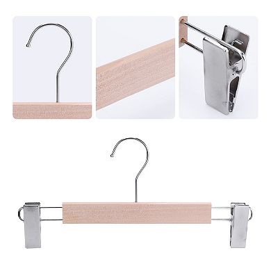 10 Pack Wood Hangers with Pinch Clips Self-Assembly, Durable 360-degree Space Saving Clothes Hangers