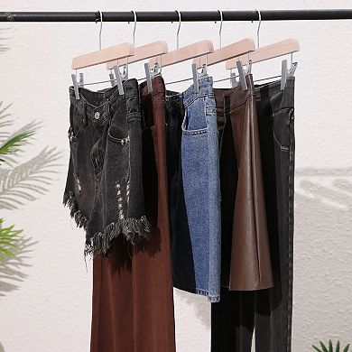 10 Pack Wood Hangers with Pinch Clips, Durable 360-degree Space Saving Clothes Hangers for Clothing