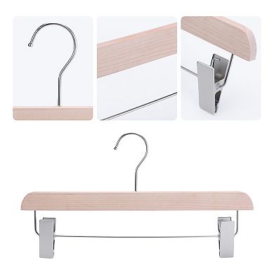 10 Pack Wood Hangers with Pinch Clips, Durable 360-degree Space Saving Clothes Hangers for Clothing