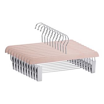 10 Pack Wood Hangers with Pinch Clips, Durable 360-degree Space Saving Clothes Hangers for Clothing