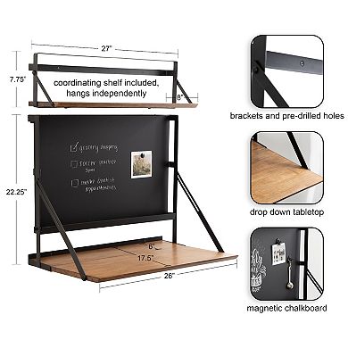 McAllister Wood and Metal Floating Desk with Chalkboard