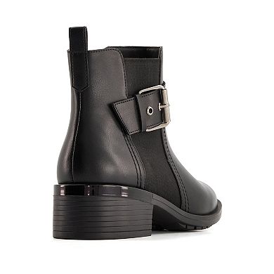 Andrea Leather Booties With Elastic Side and Buckle 73834